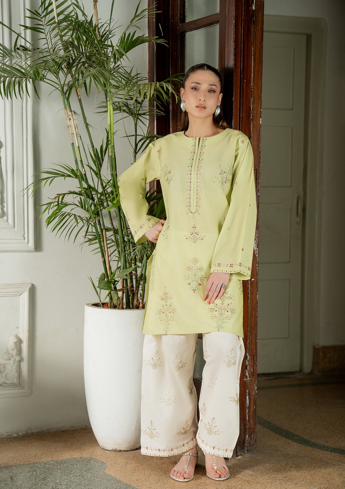 cotton Kurta Set in Pistachio green