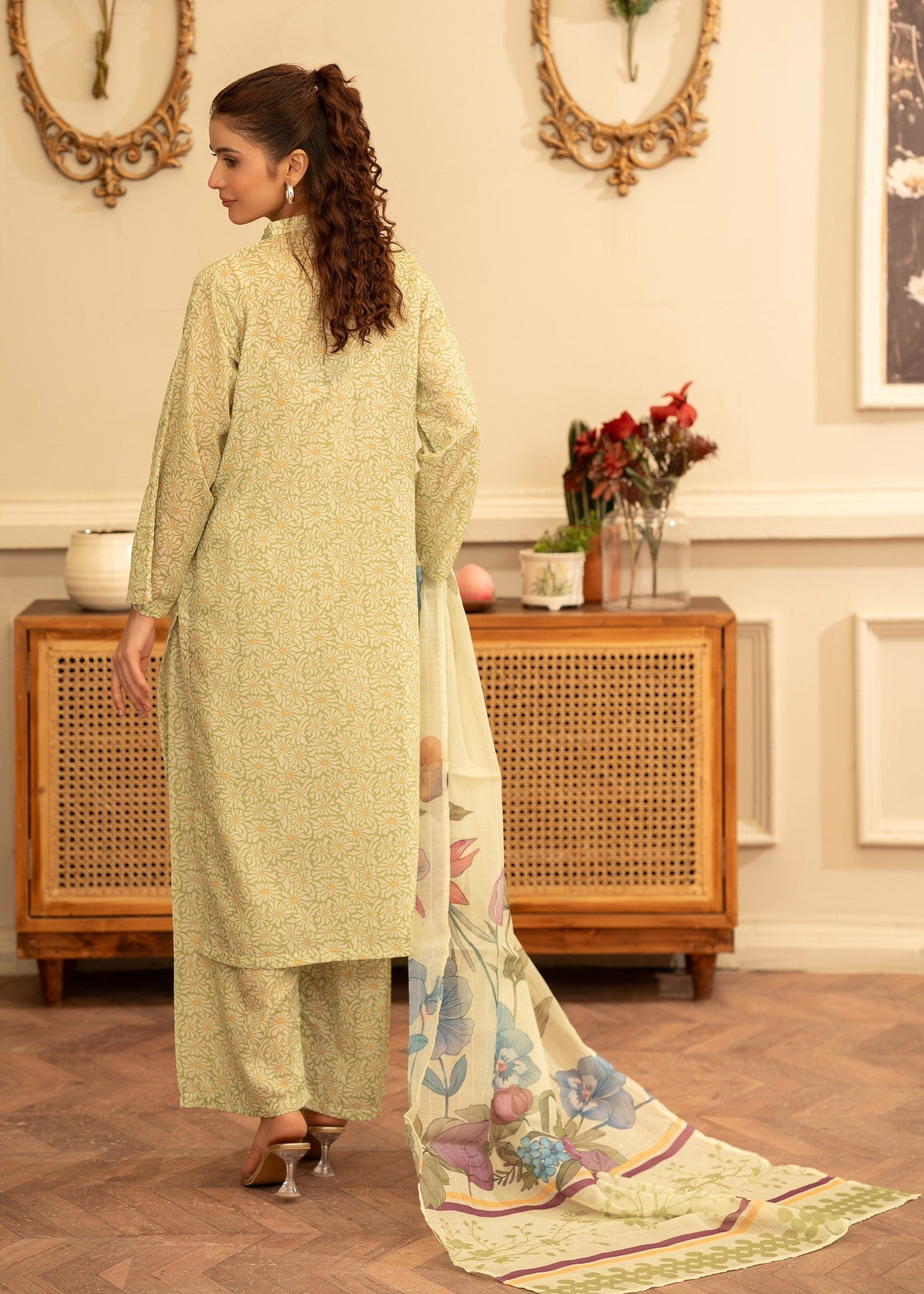 poly lawn Kurta Set in Lemonade