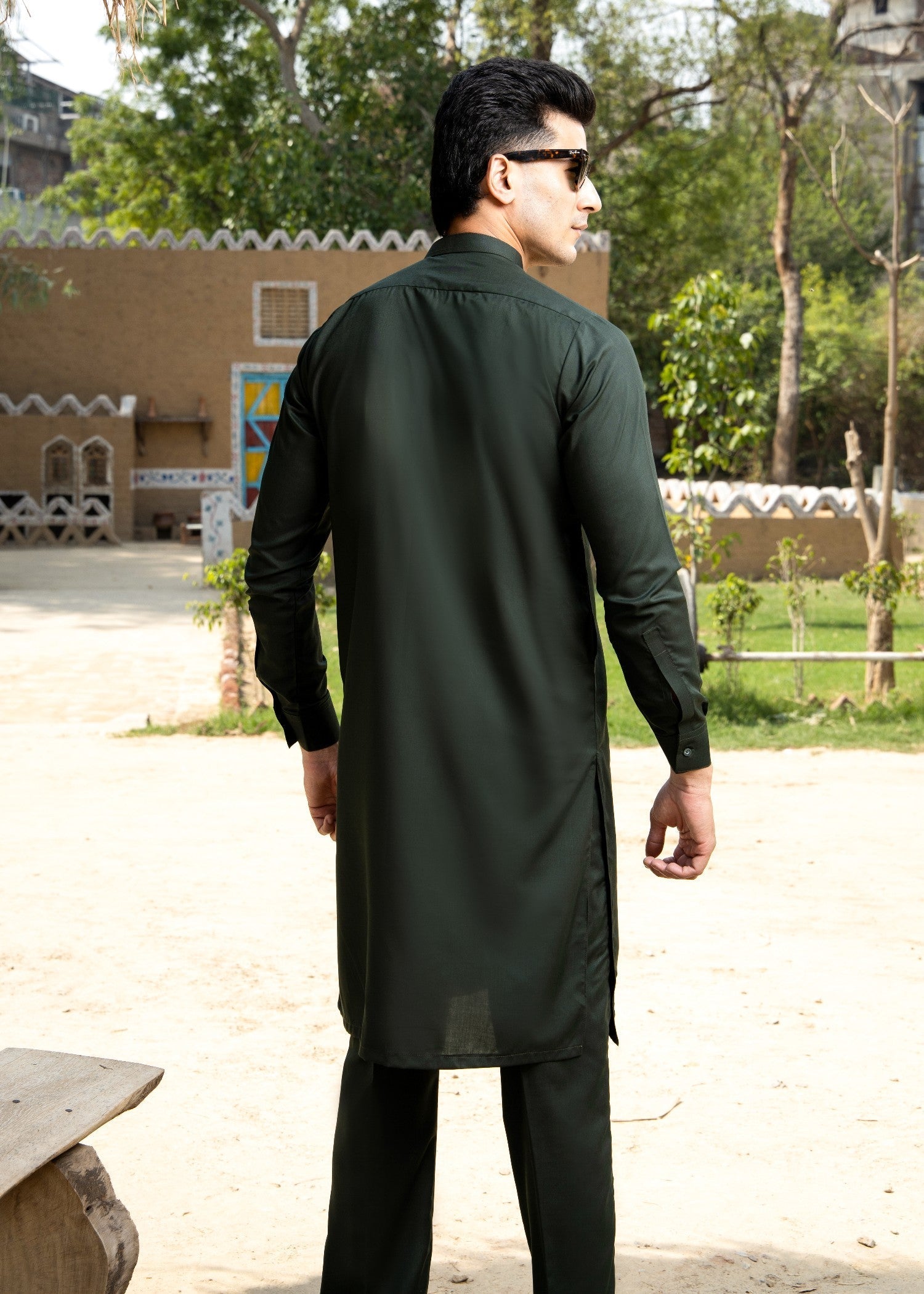 wash & wear Kurta Set in Bottle green