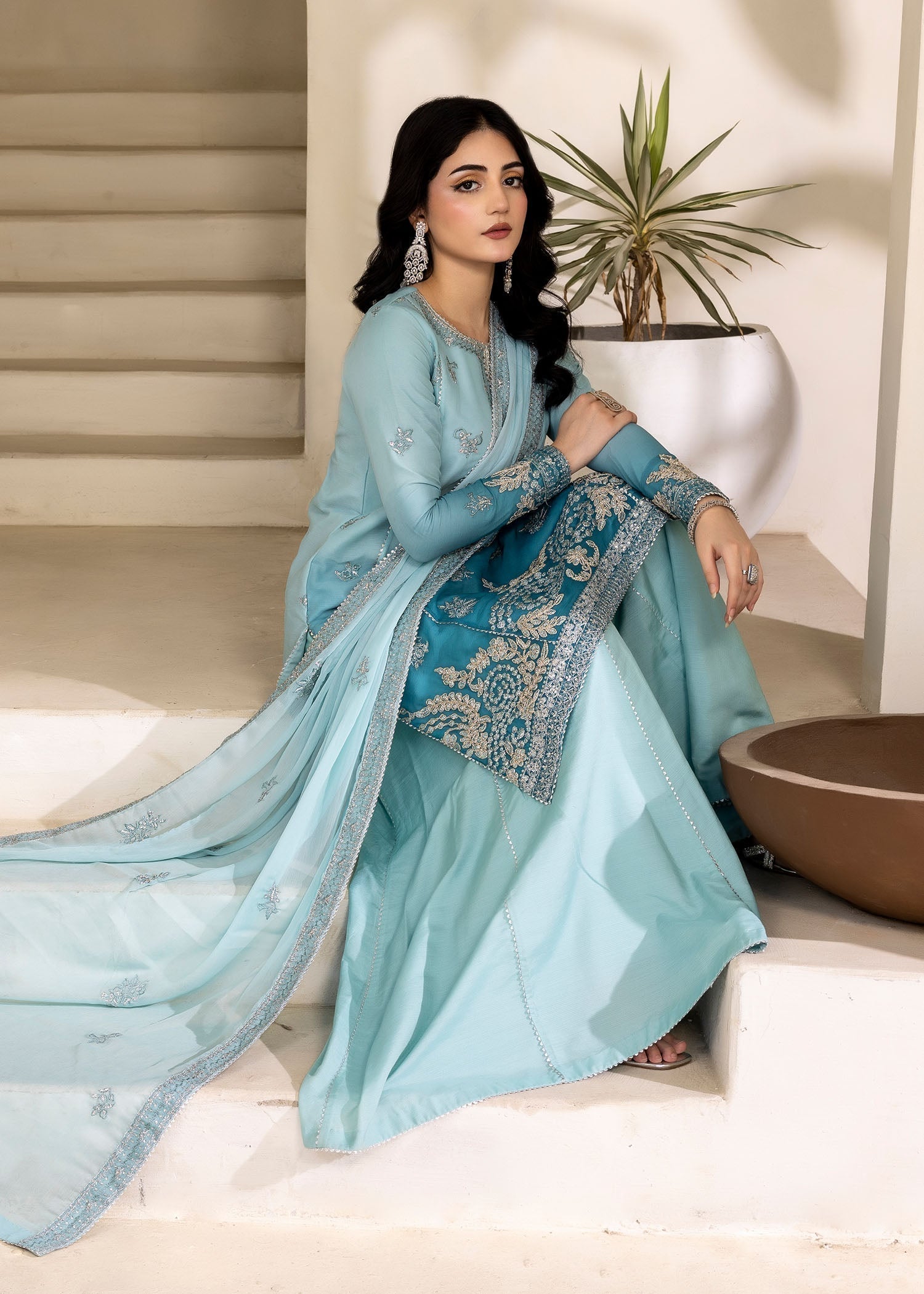 chiffon Sharara in Powder blue