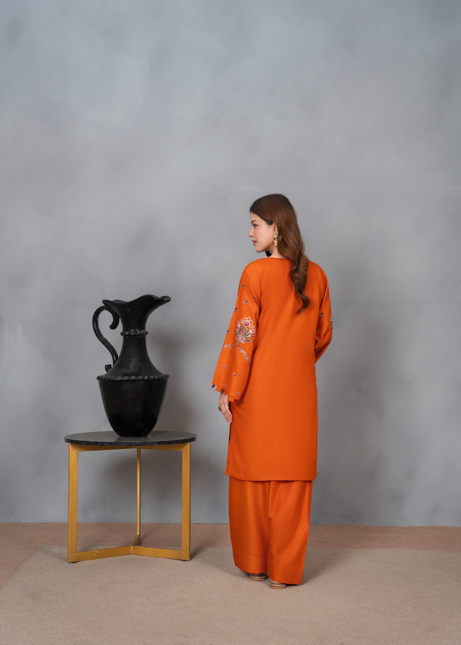 linen Kurta Set in Orange