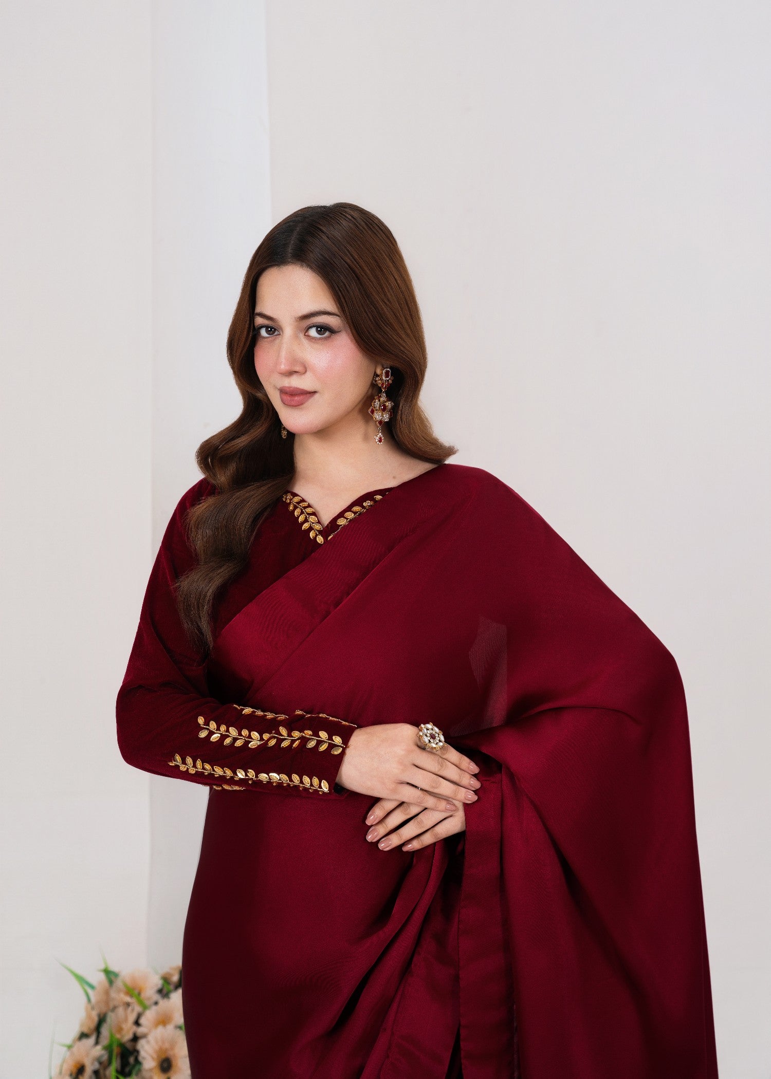 chinese micro velvet 9000 Saree in Maroon