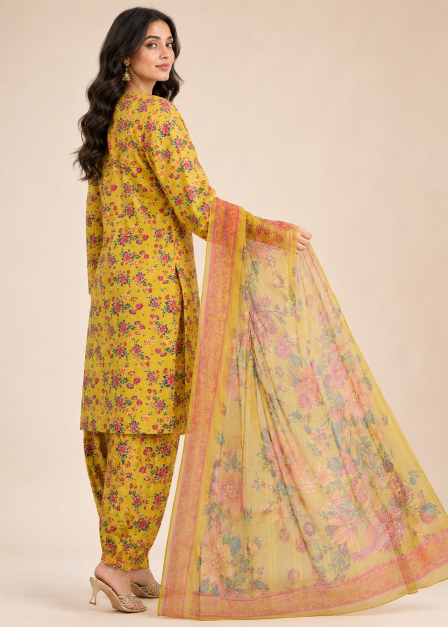 swiss lawn Unstitched in Yellow