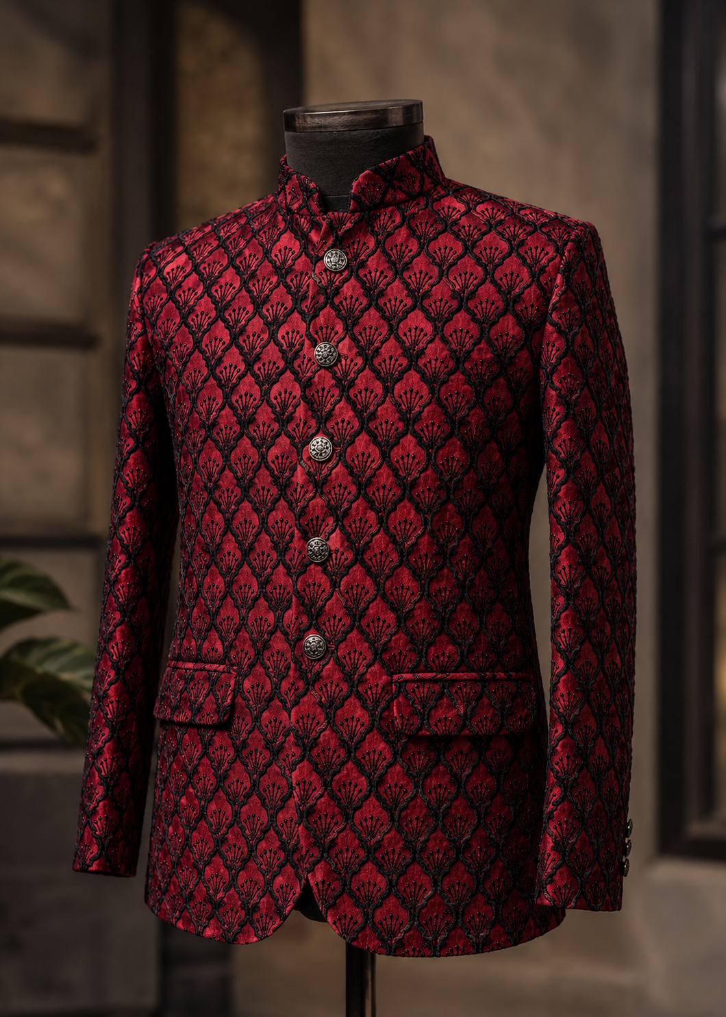 silk Prince Coat in Blood red, black