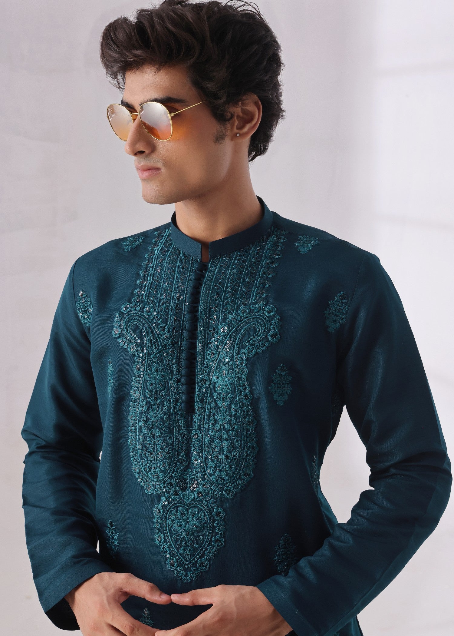 raw silk Kurta in Teal