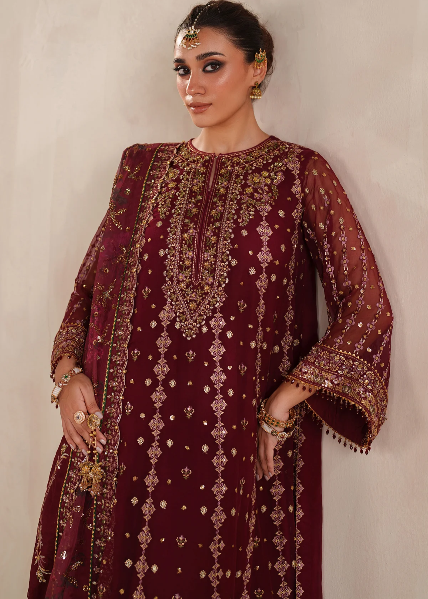 chiffon Unstitched in Blood red
