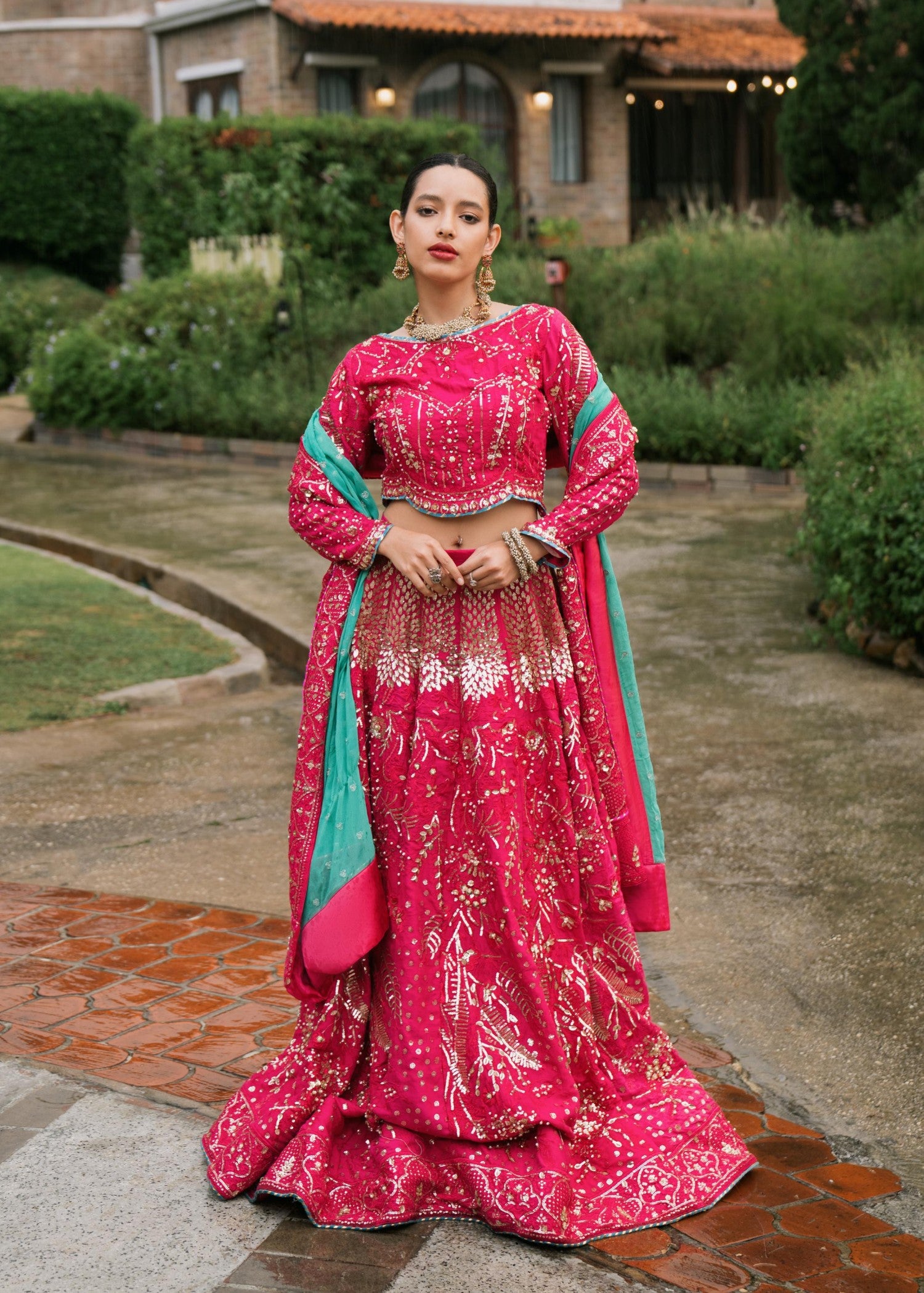 silk Lehenga in Fuchsia pink