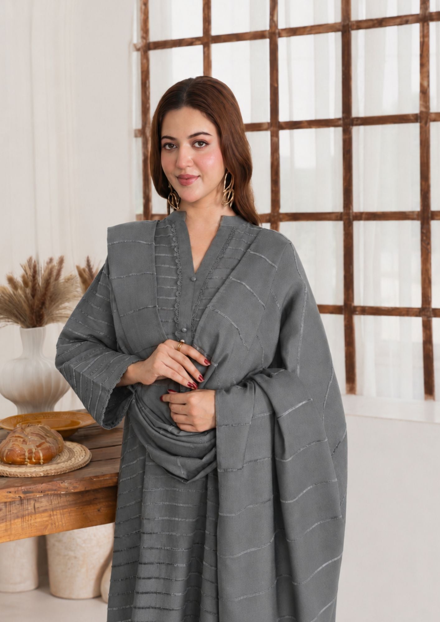 dhanak wool Kurta Set in Grey