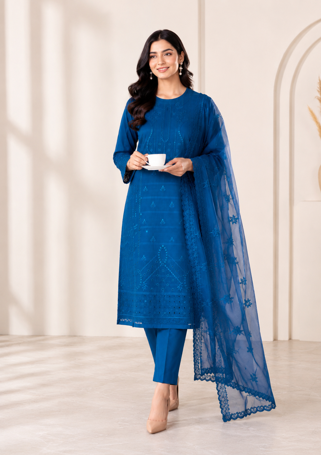 cotton Kurta Set in Royal blue