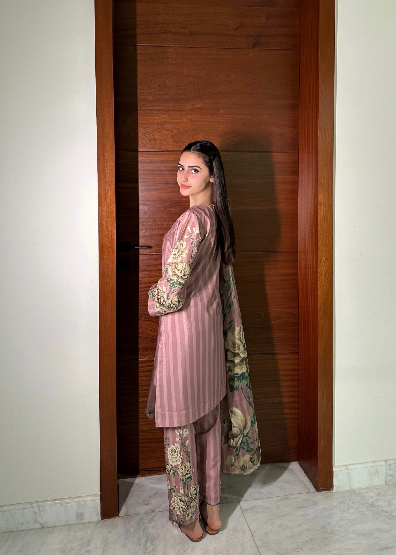 polyester crepe Kurta Set in Pink