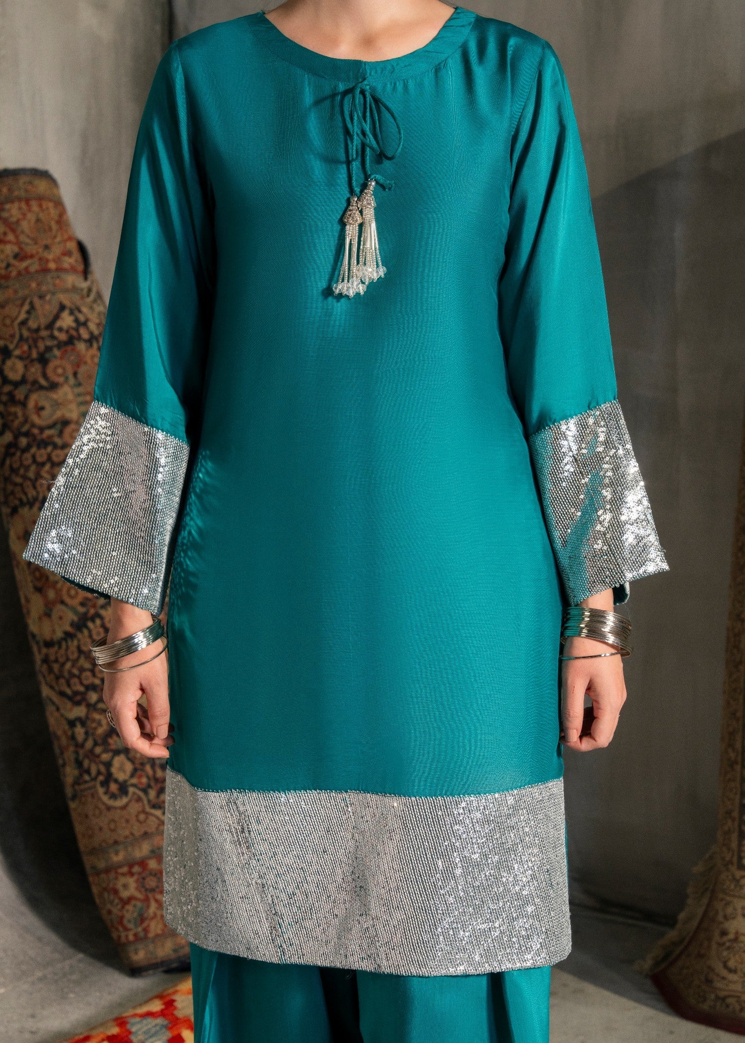viscose Kurta Set in Dark cyan