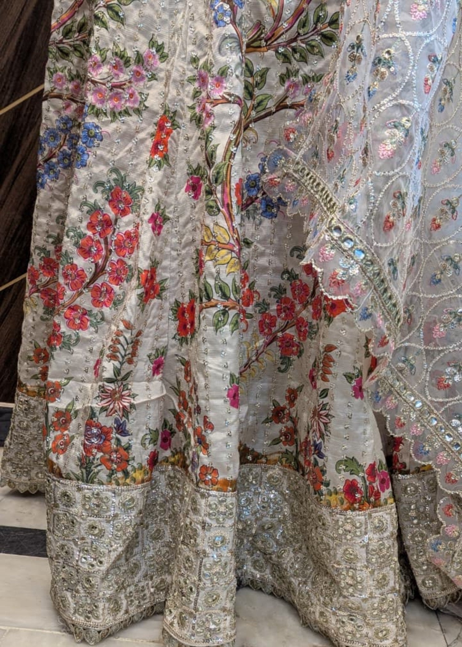 raw silk Lehenga in Off-white