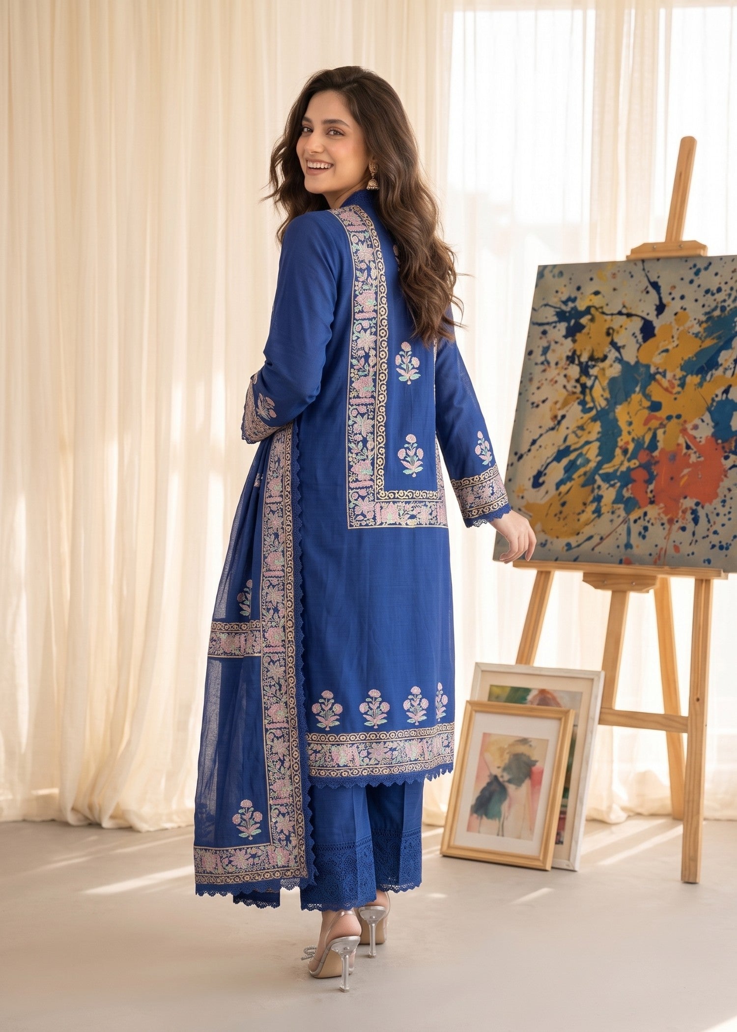 pk raw silk Kurta Set in Navy blue