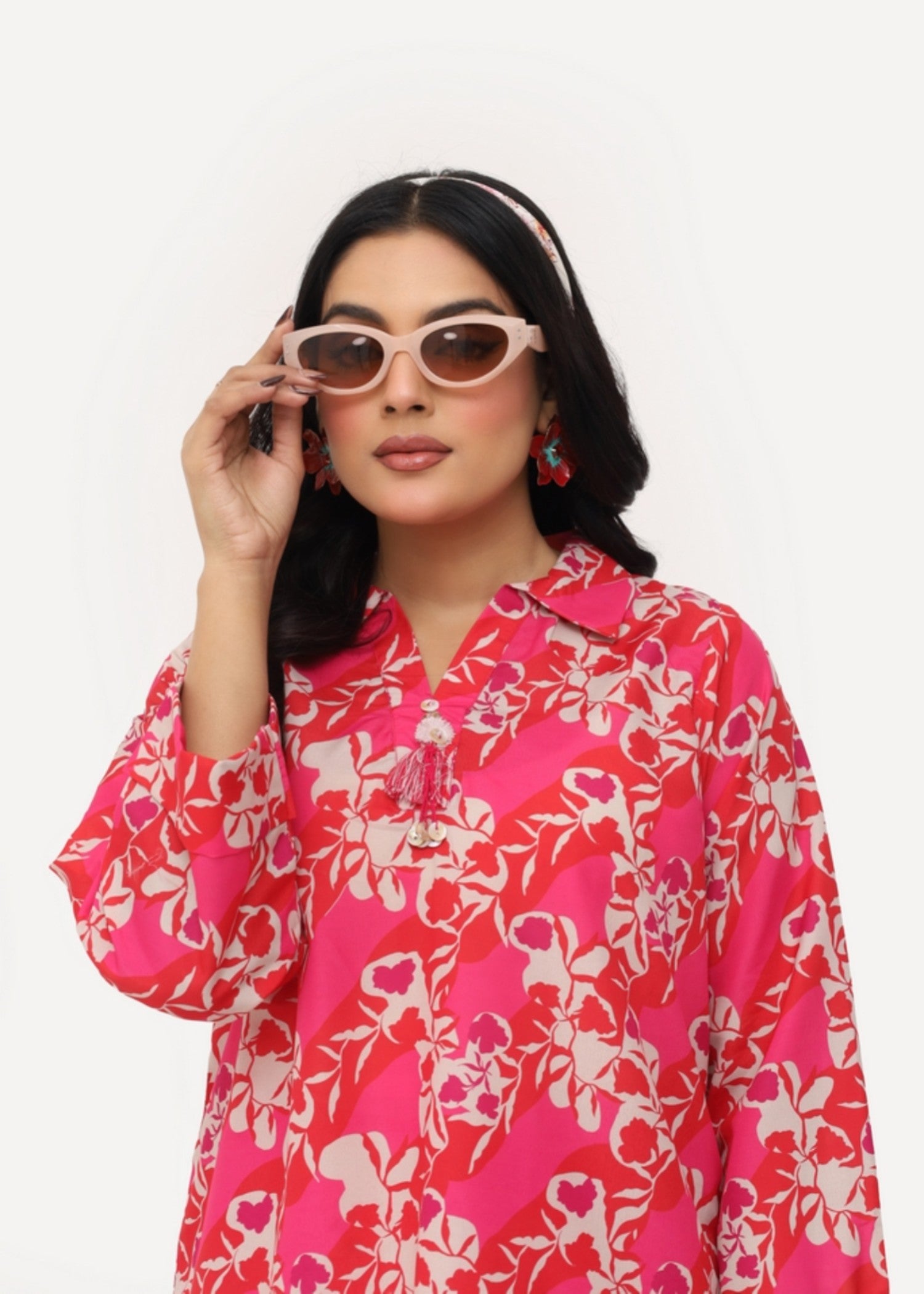 silk finish lawn Co ord Sets in Deep pink