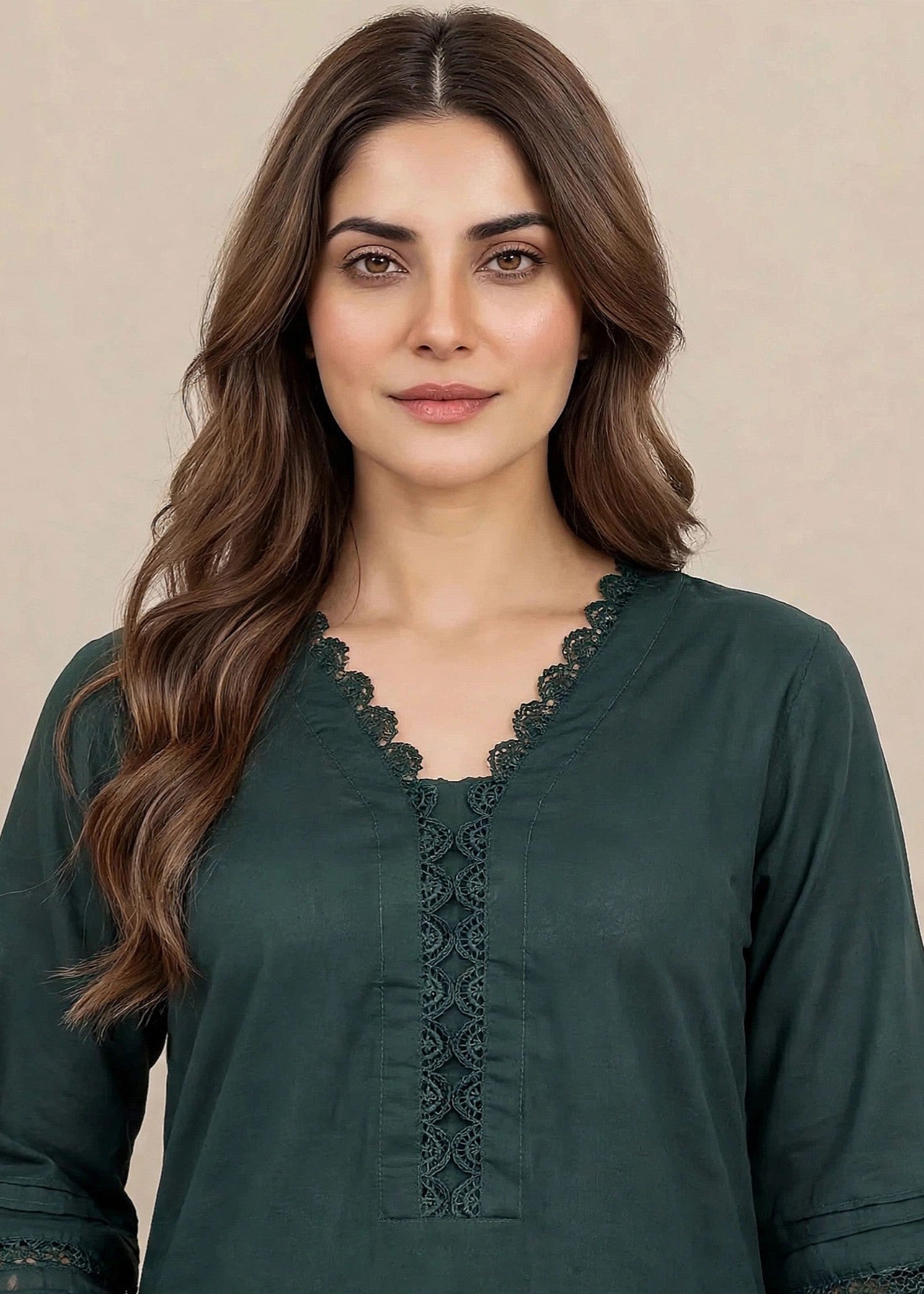 linen Kurta Set in Dark green