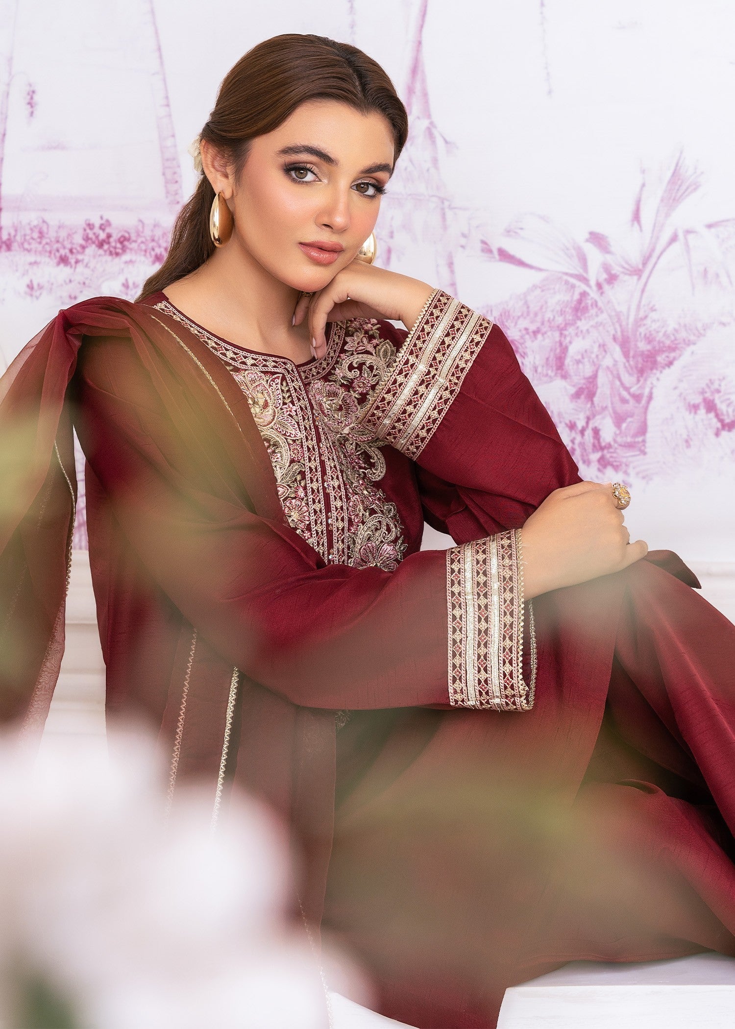 khaddi silk Kurta Set in Maroon