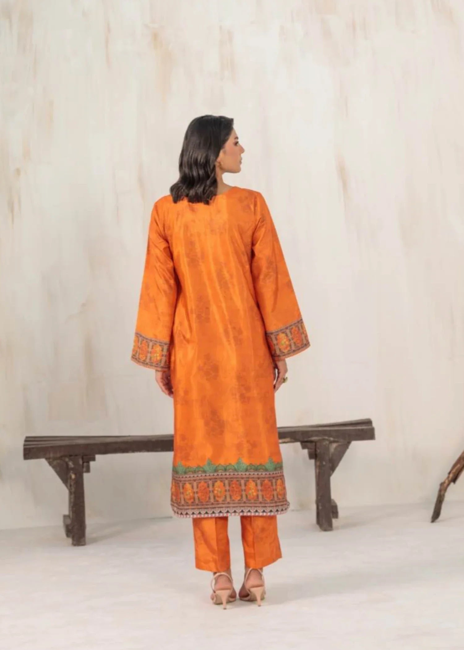 viscose raw silk Kurta Set in Ochre orange