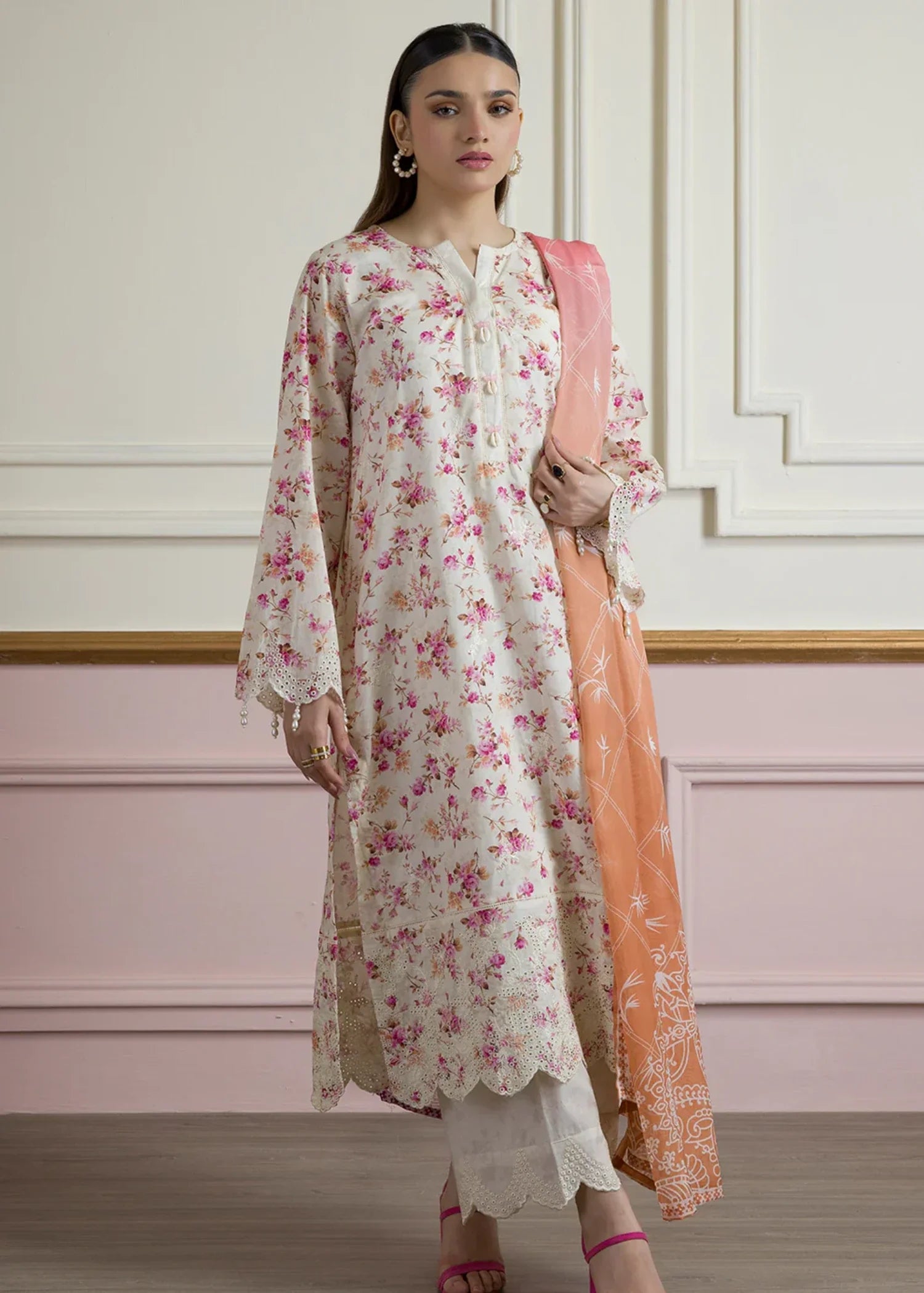 cambric Kurta Set in Cream
