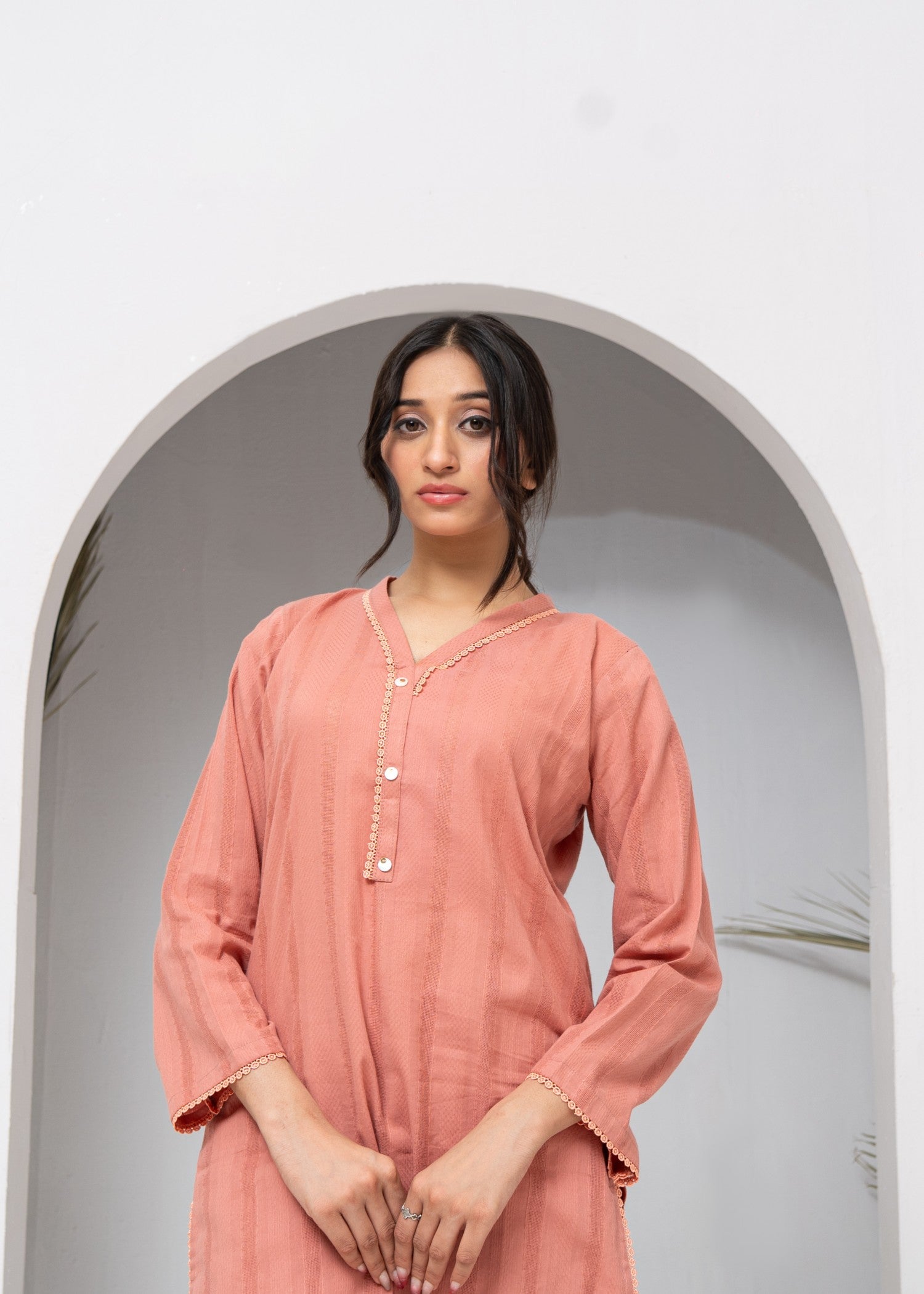 cotton Kurta Set in Flamingo