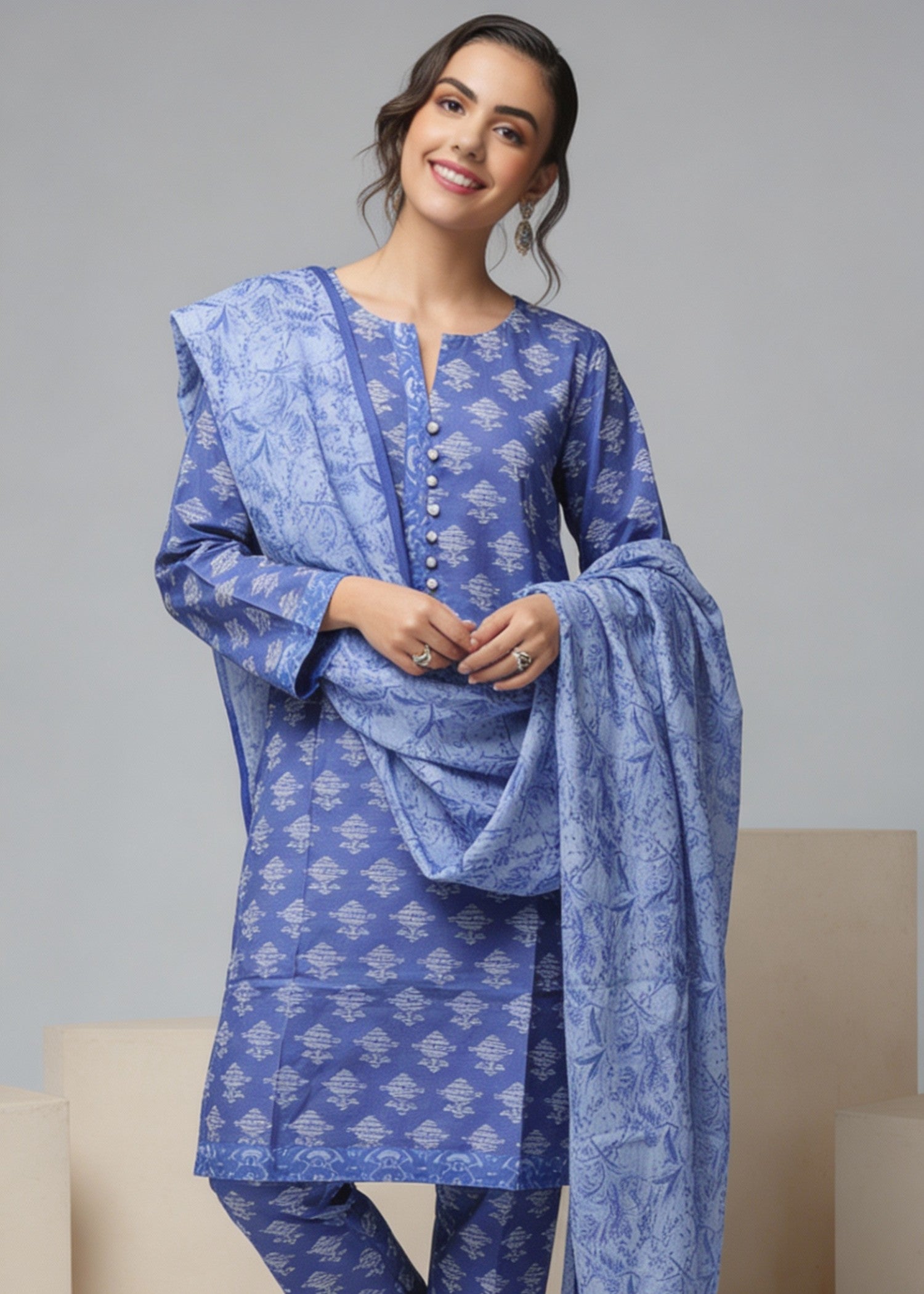 viscose raw silk Kurta Set in Periwinkle