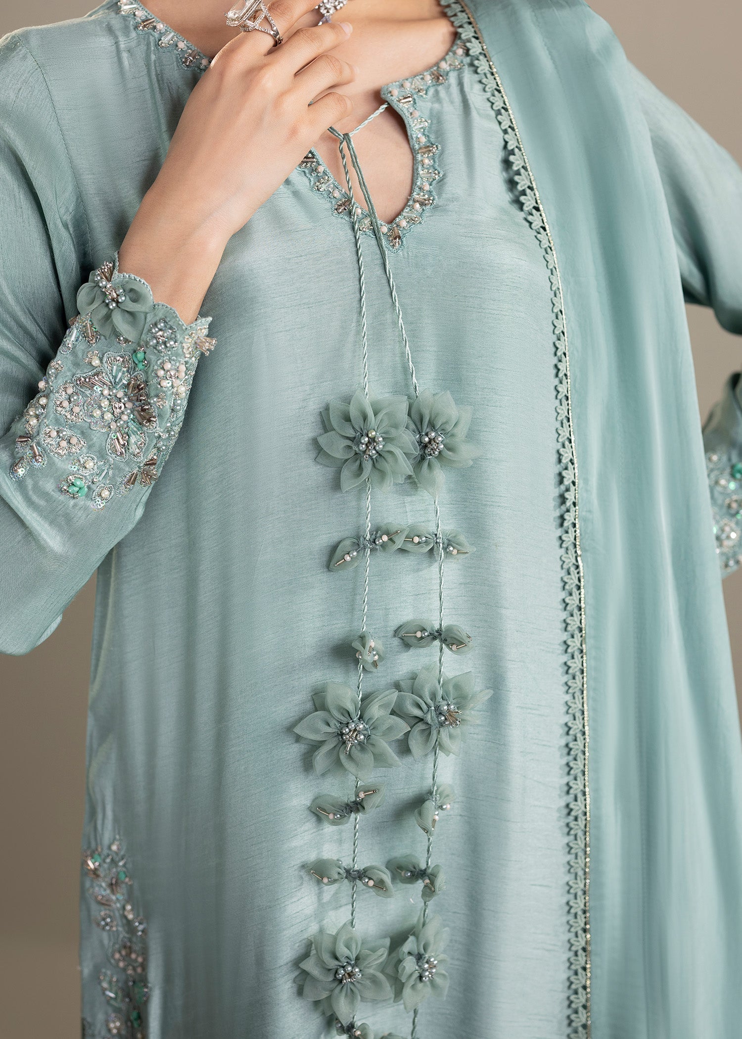 raw silk Kurta Set in Light blue