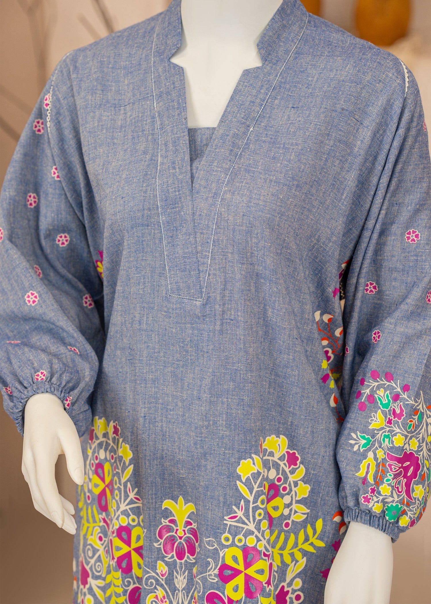 linen Kurta Set in Grey
