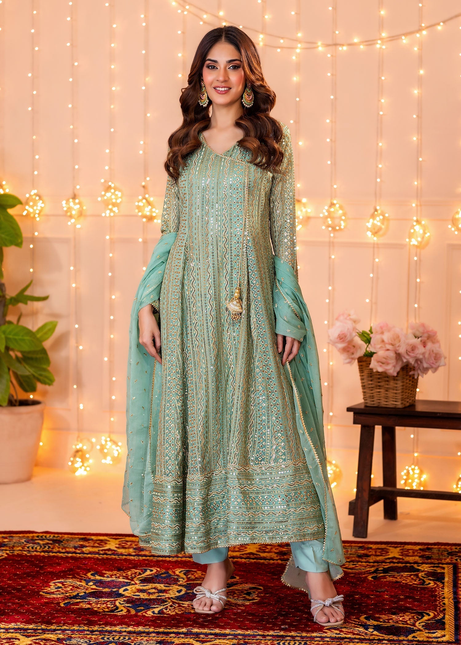 chiffon Angrakha in Aquamarine