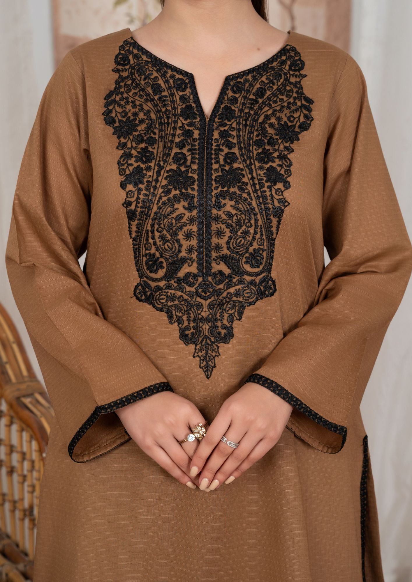 lawn Kurta Set in Earth brown