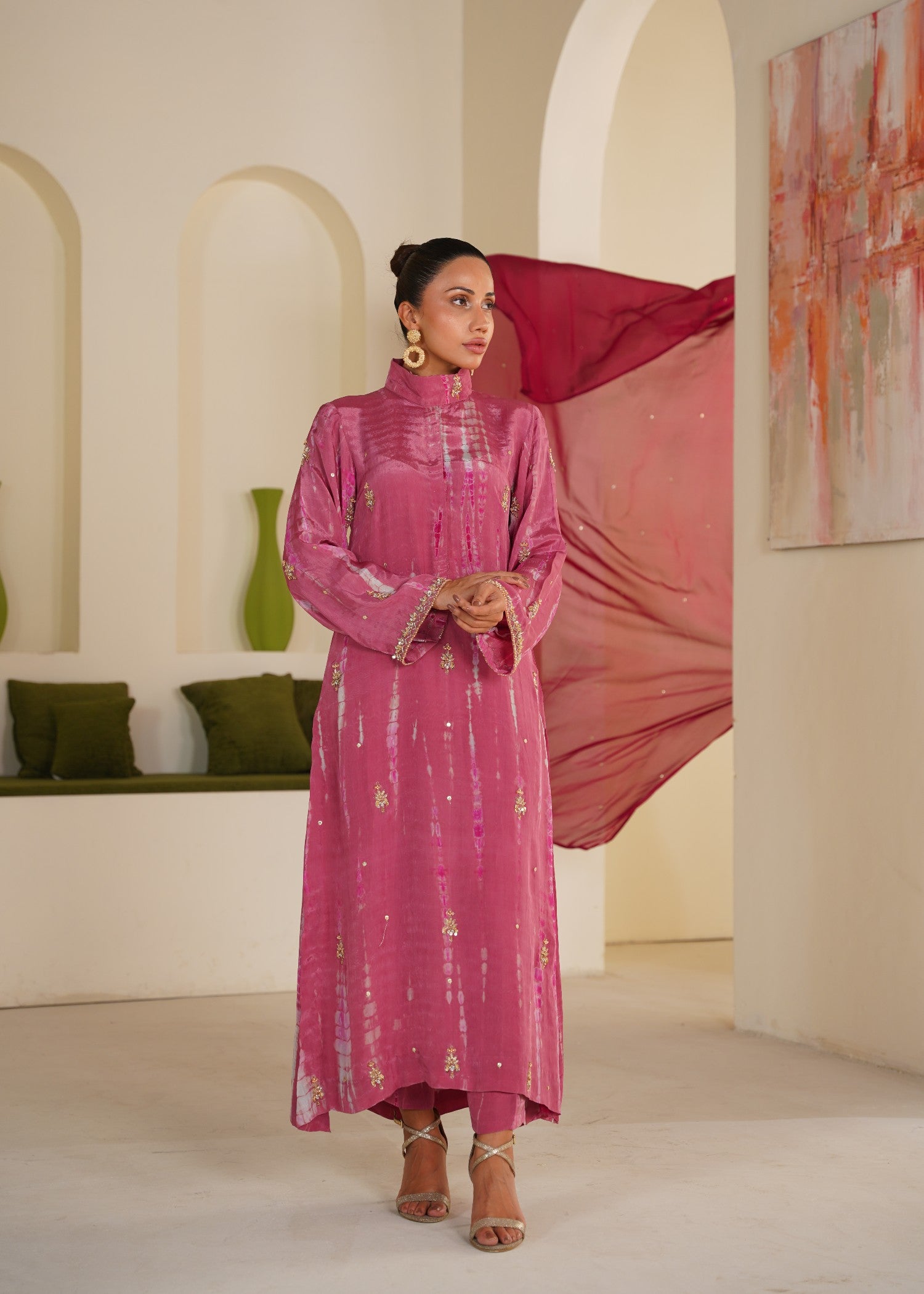tussar silk Kurta Set in Tea rose pink, lusty gallant