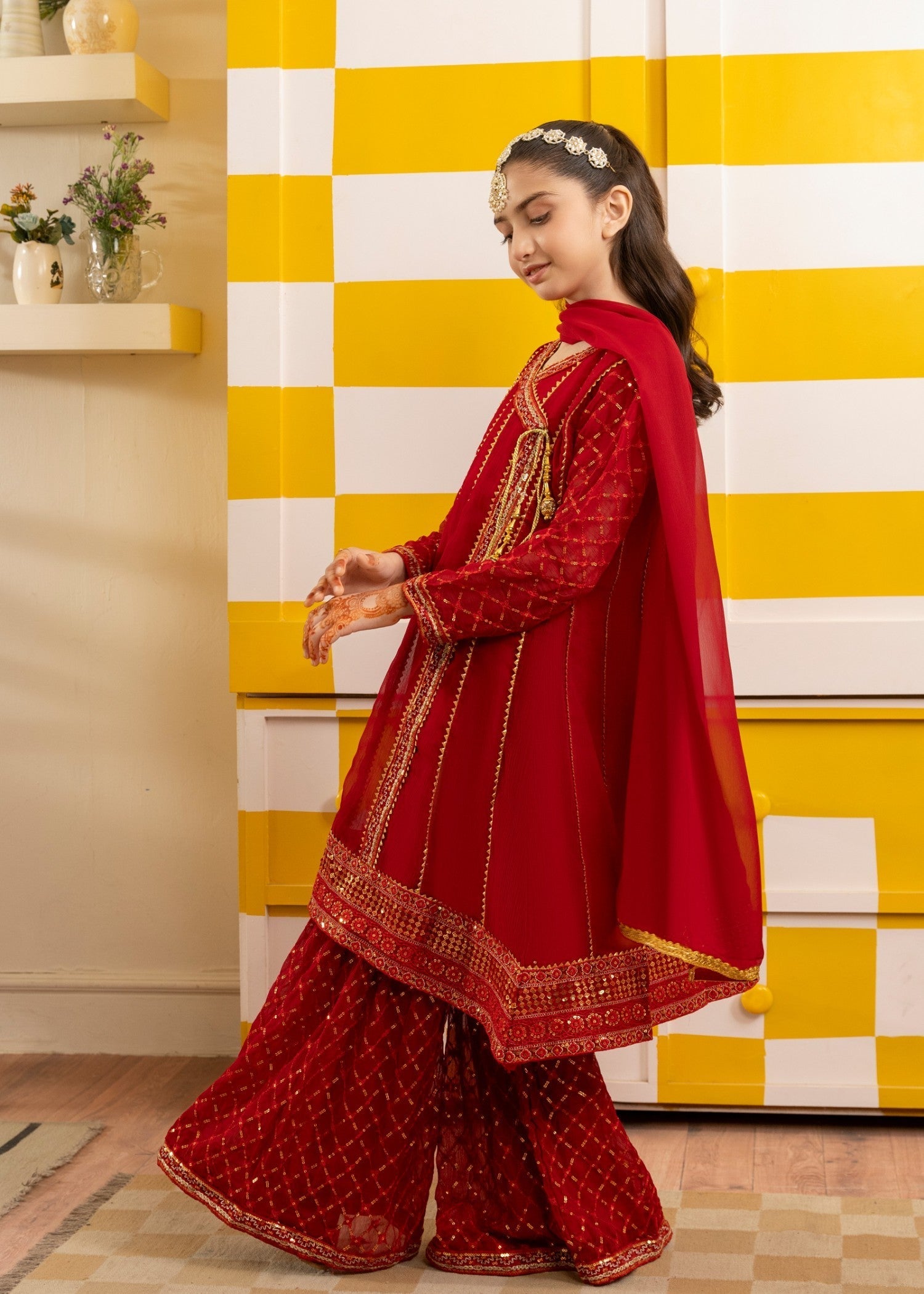 chiffon Short Frock in Red