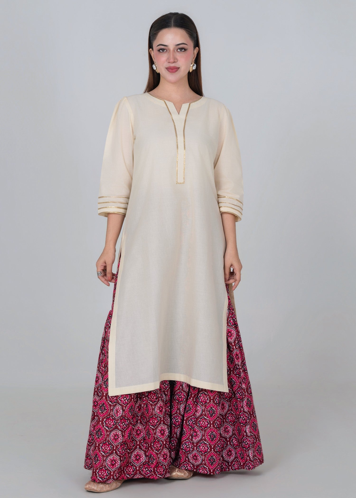 lawn cotton Gharara in Off-white