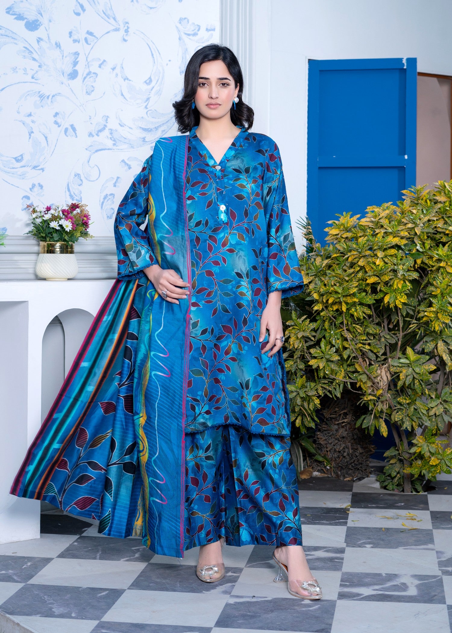 khaddi net Kurta Set in Sapphire blue