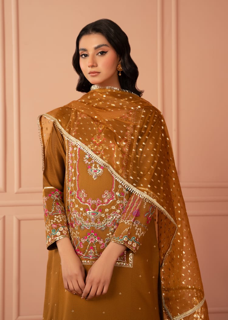 cotton karandi Kurta Set in Mustard