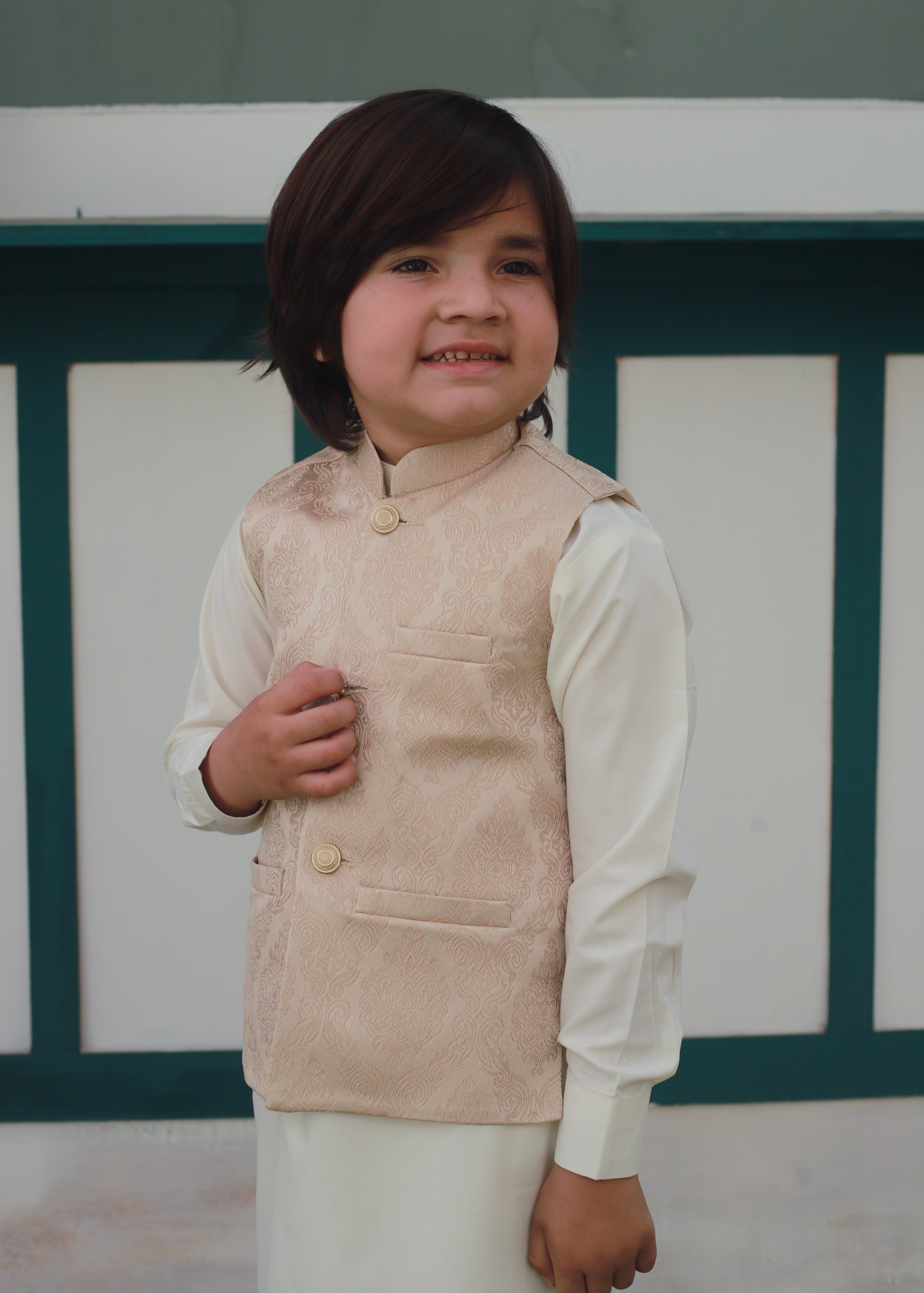 jamawar Waistcoat in Melon pink