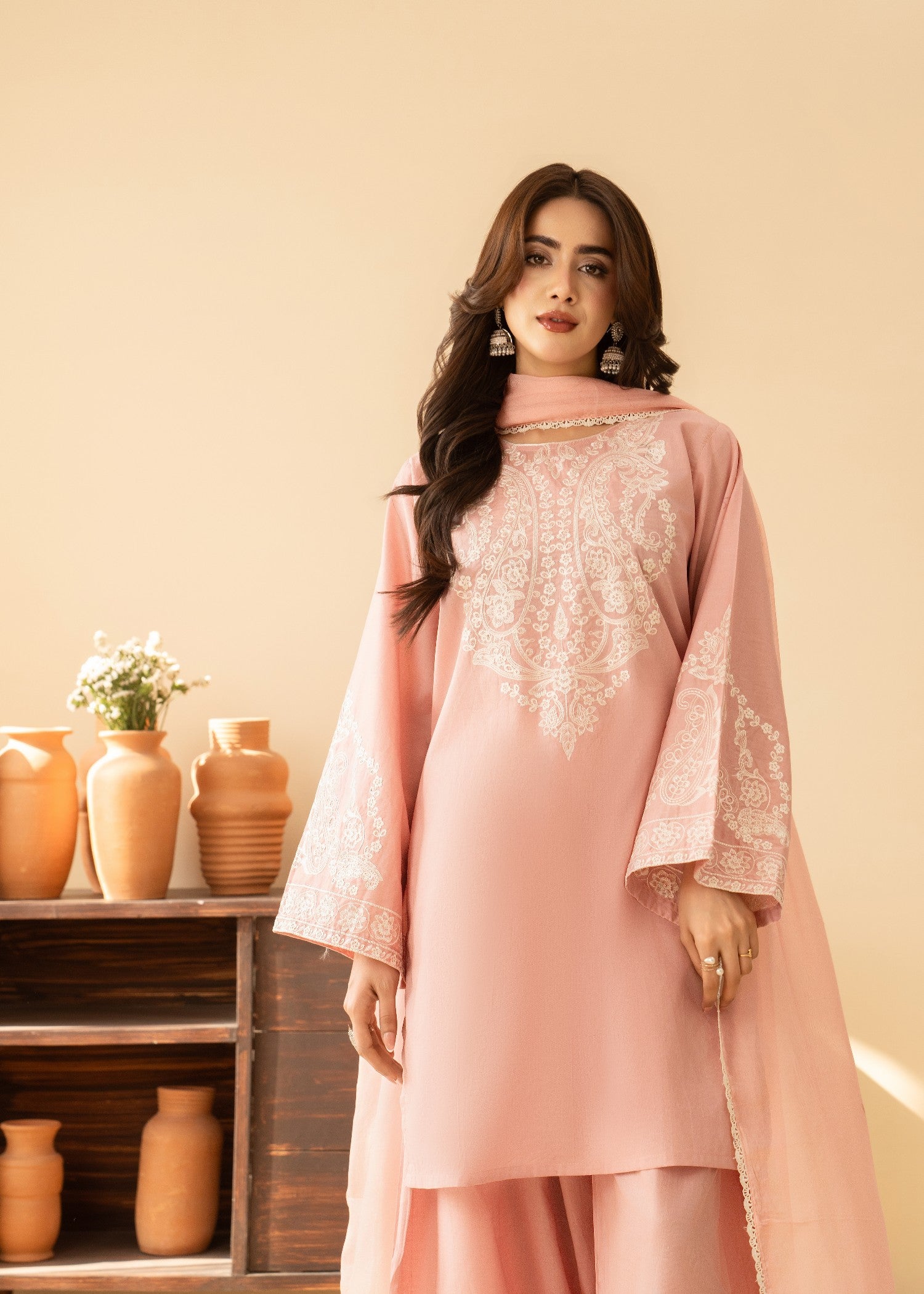 lawn cotton Kurta Set in Baby pink
