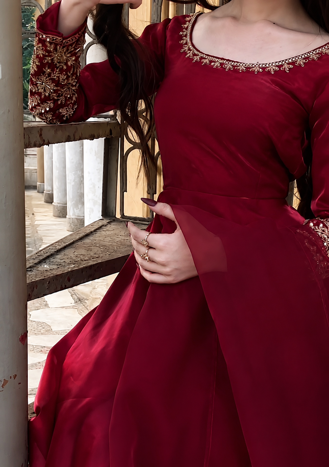 blended kattan silk Maxi in Blood red