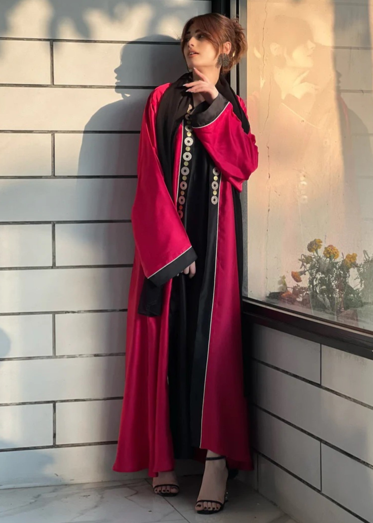silk Abaya in Rose red