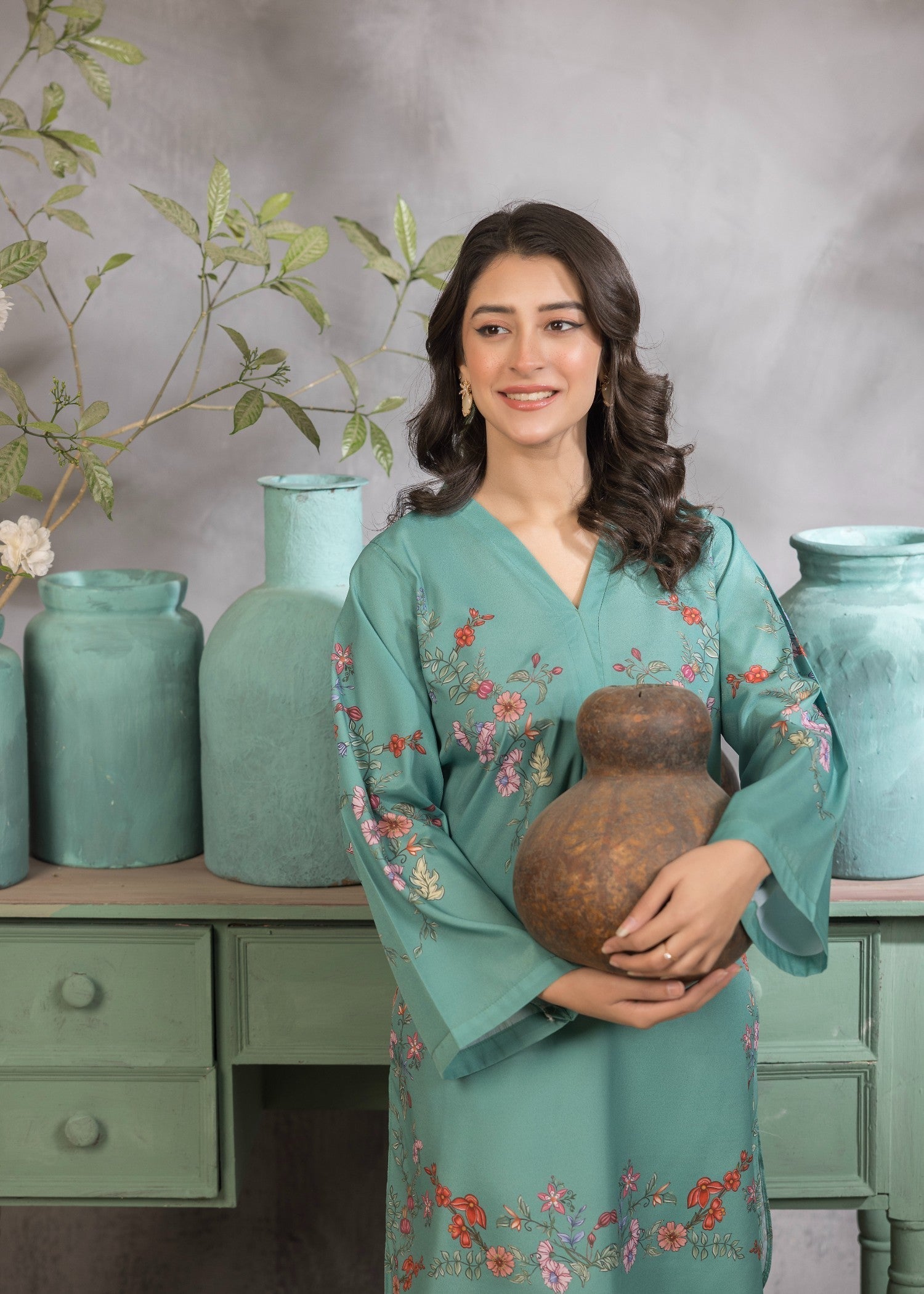 polyester crepe Kurta Set in Pastel green