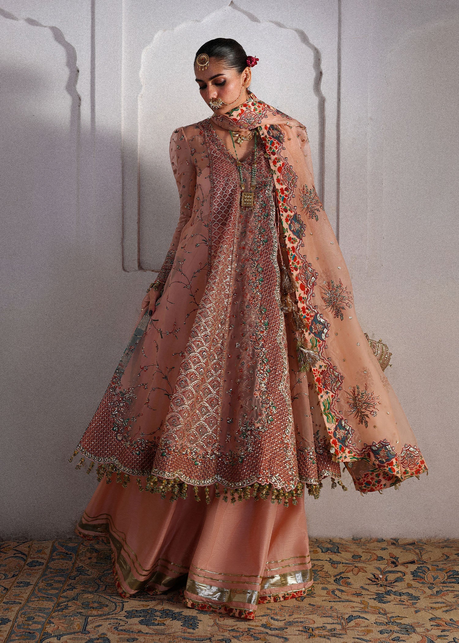 organza Unstitched in Peach pink