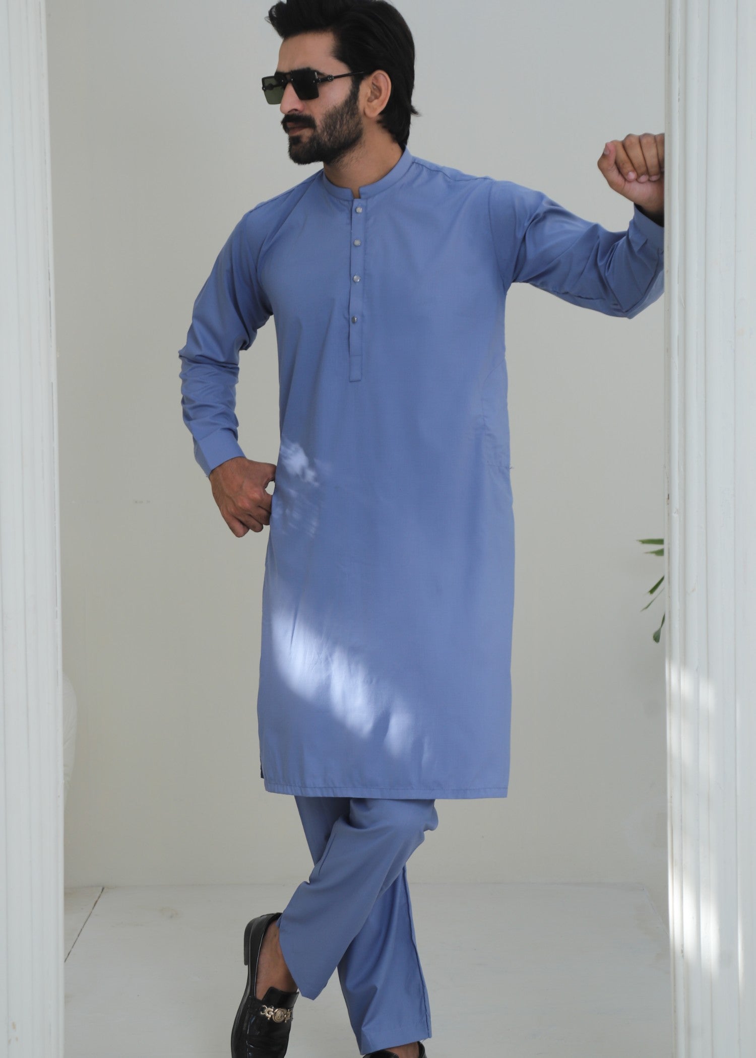wash & wear Kurta Set in Steel blue