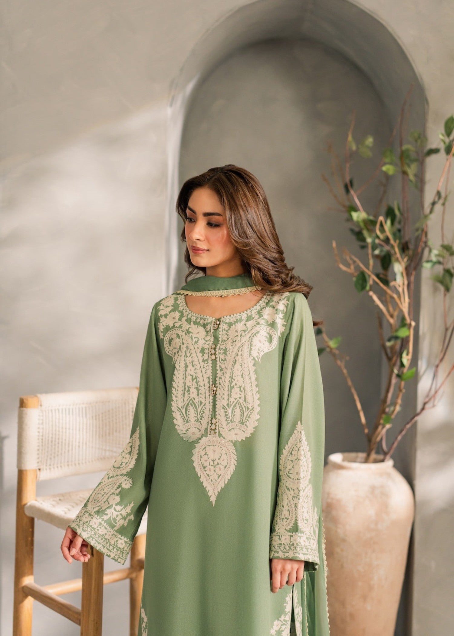 linen Kurta Set in Pistachio green
