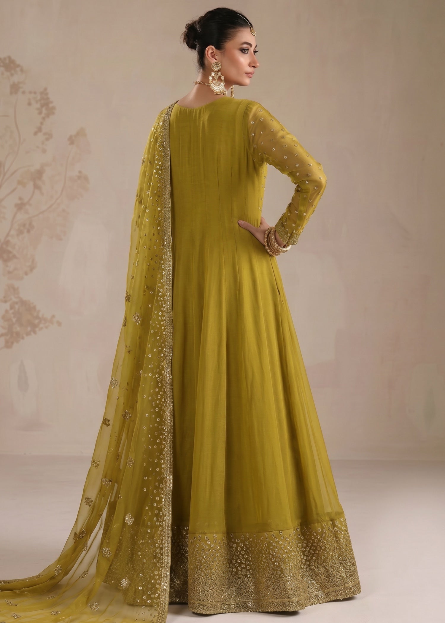 chiffon Pishwas in Apple green