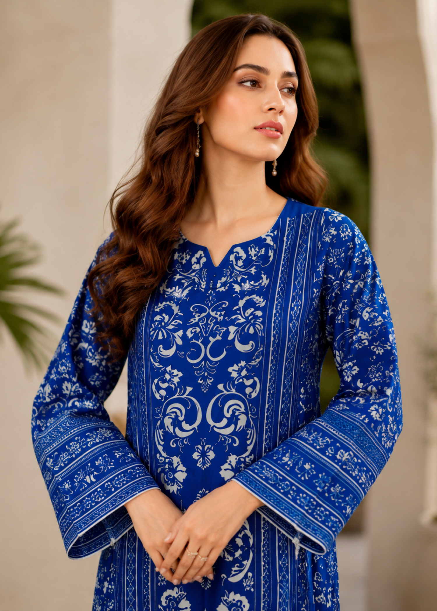 silk charmeuse Kaftan in Blue