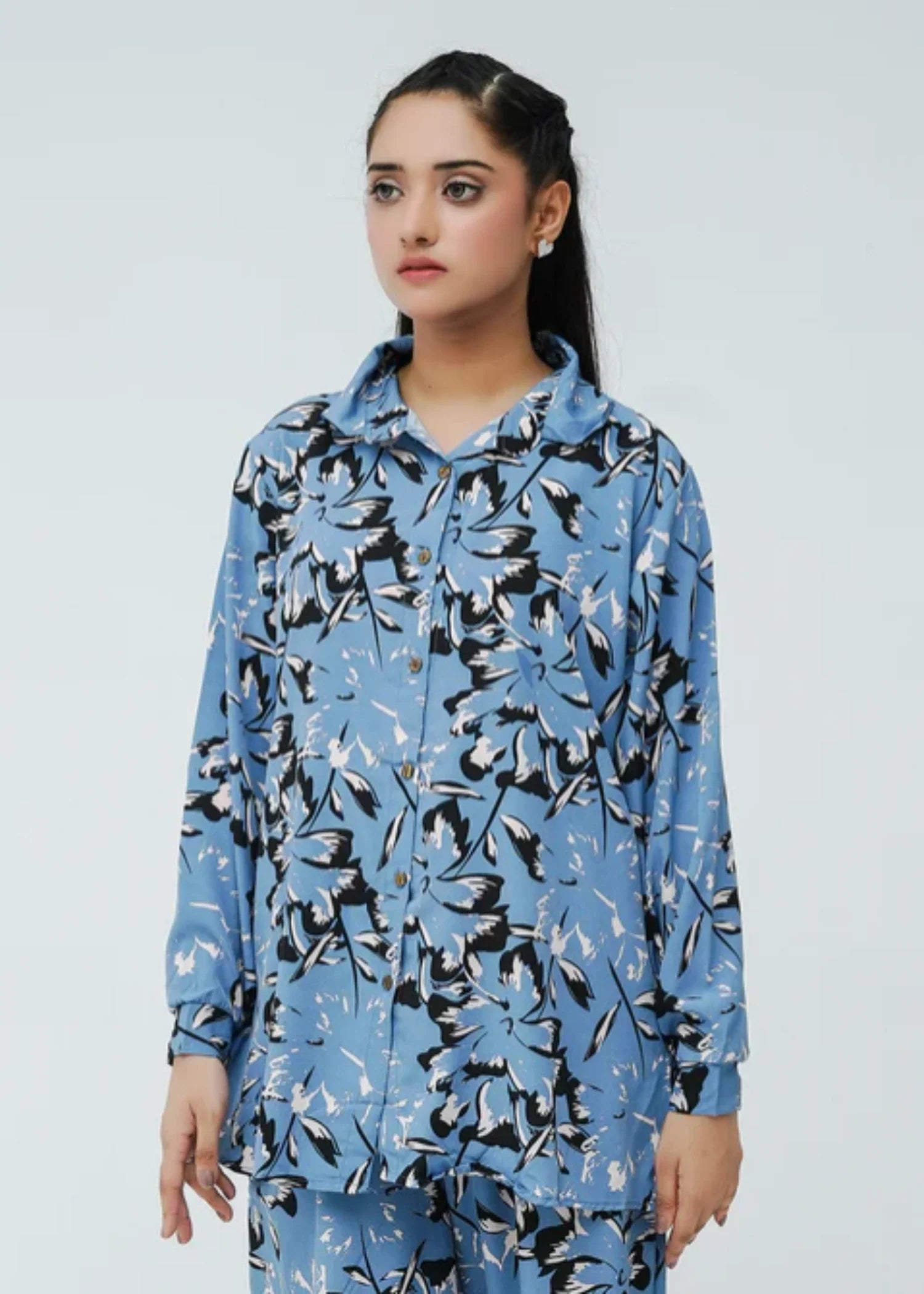 blended satin polyester Co ord Sets in Blue