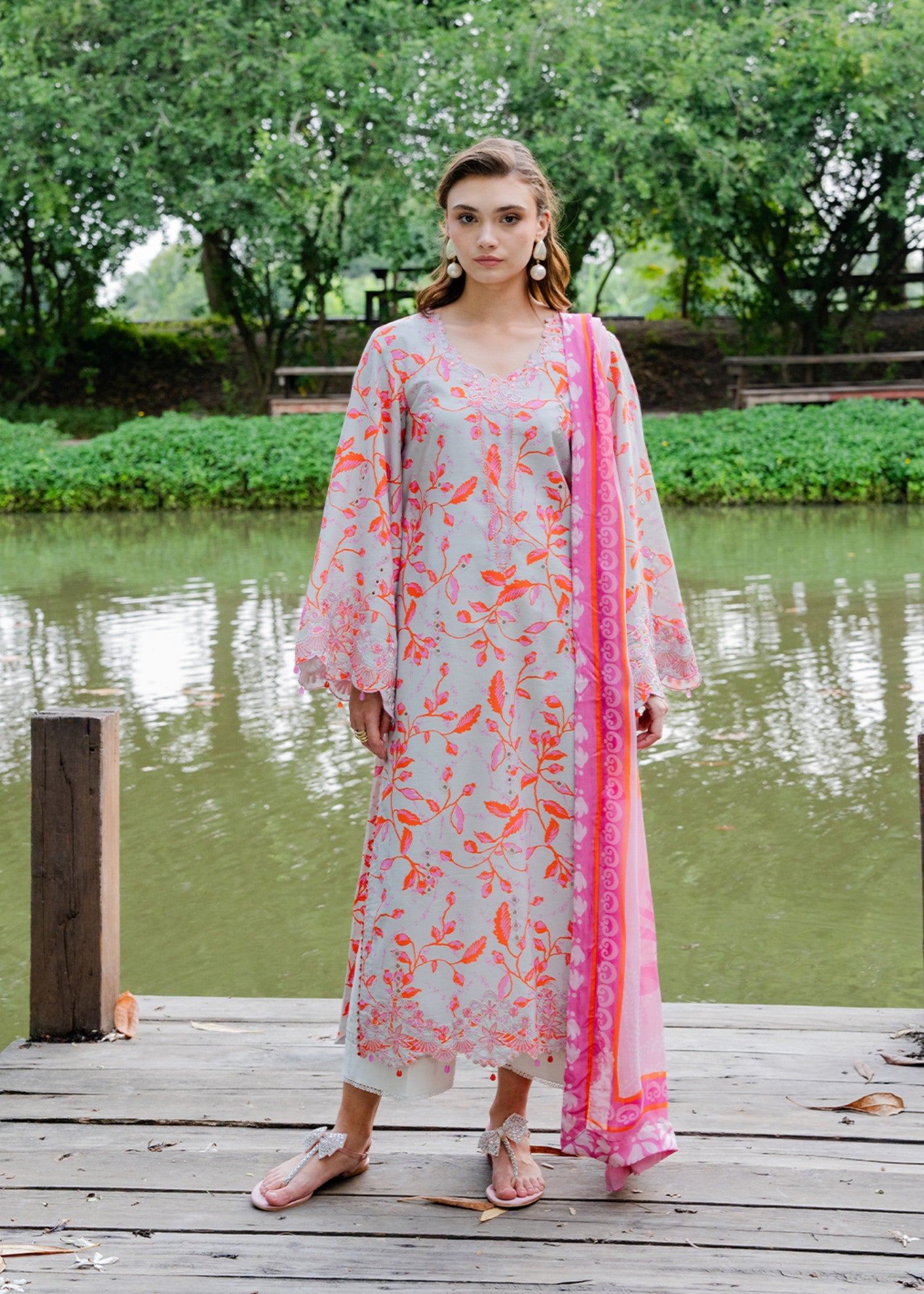 lawn Unstitched in Blush pink, grey