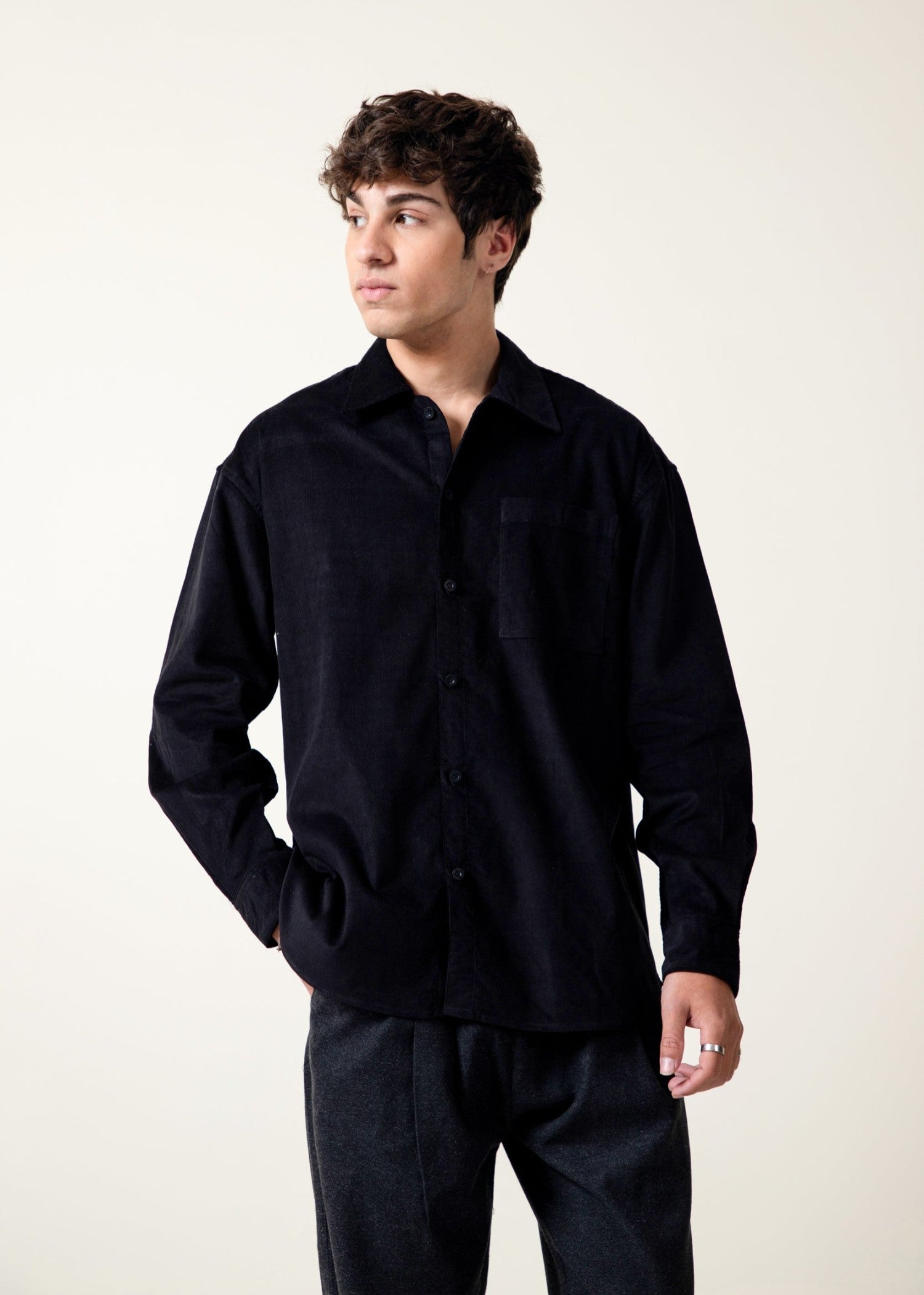 corduroy Casual Shirt in Black