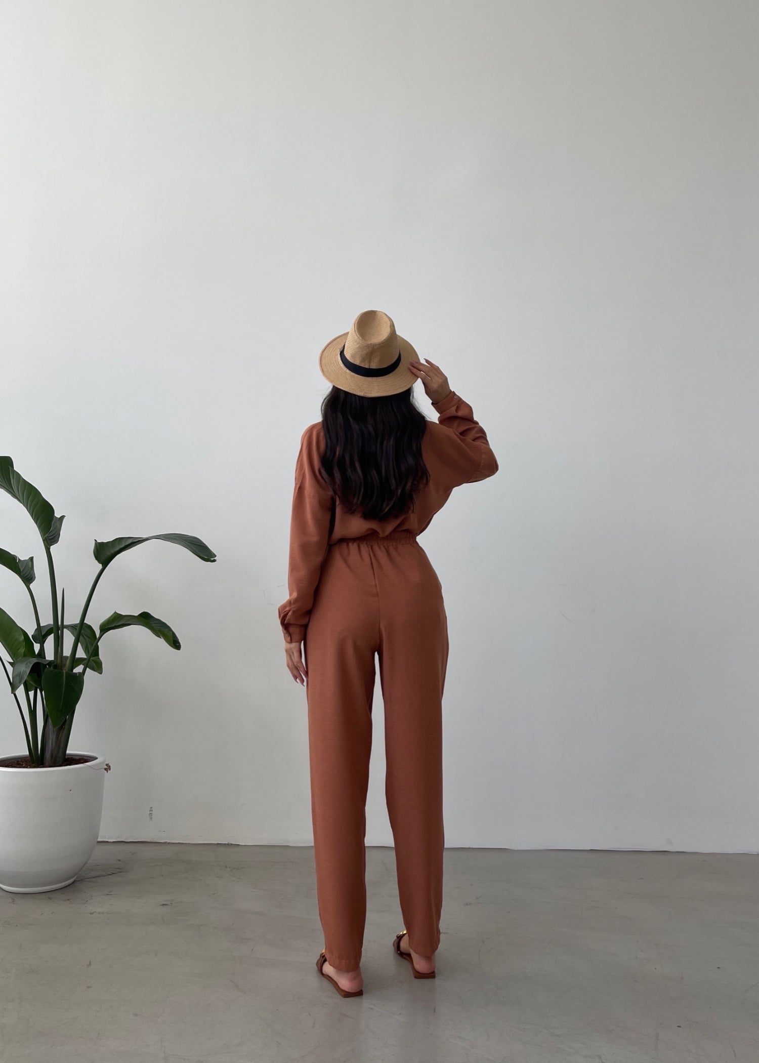 blended linen Co Ord Sets in Chocolate brown