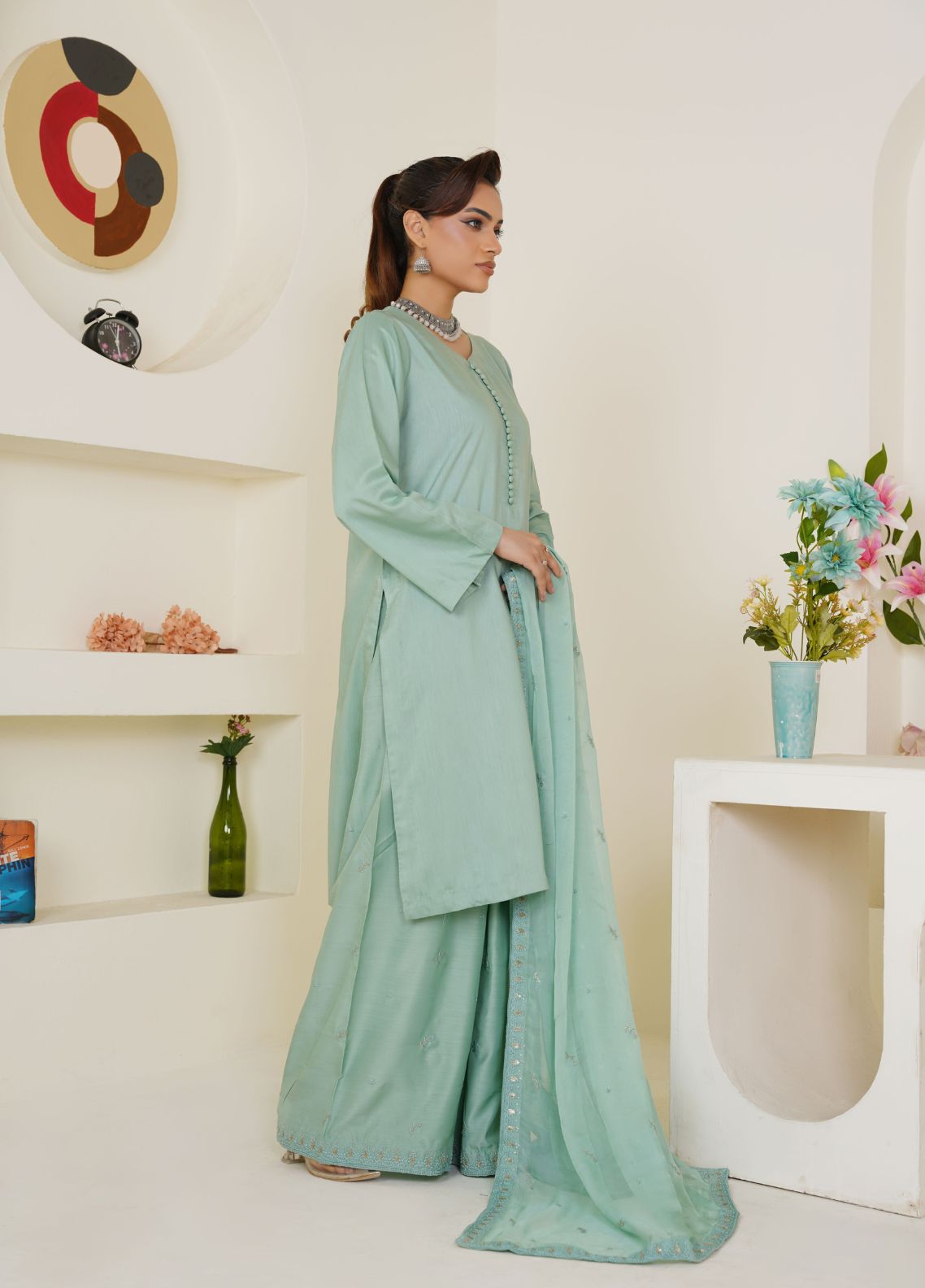 viscose Kurta Set in Pastel green