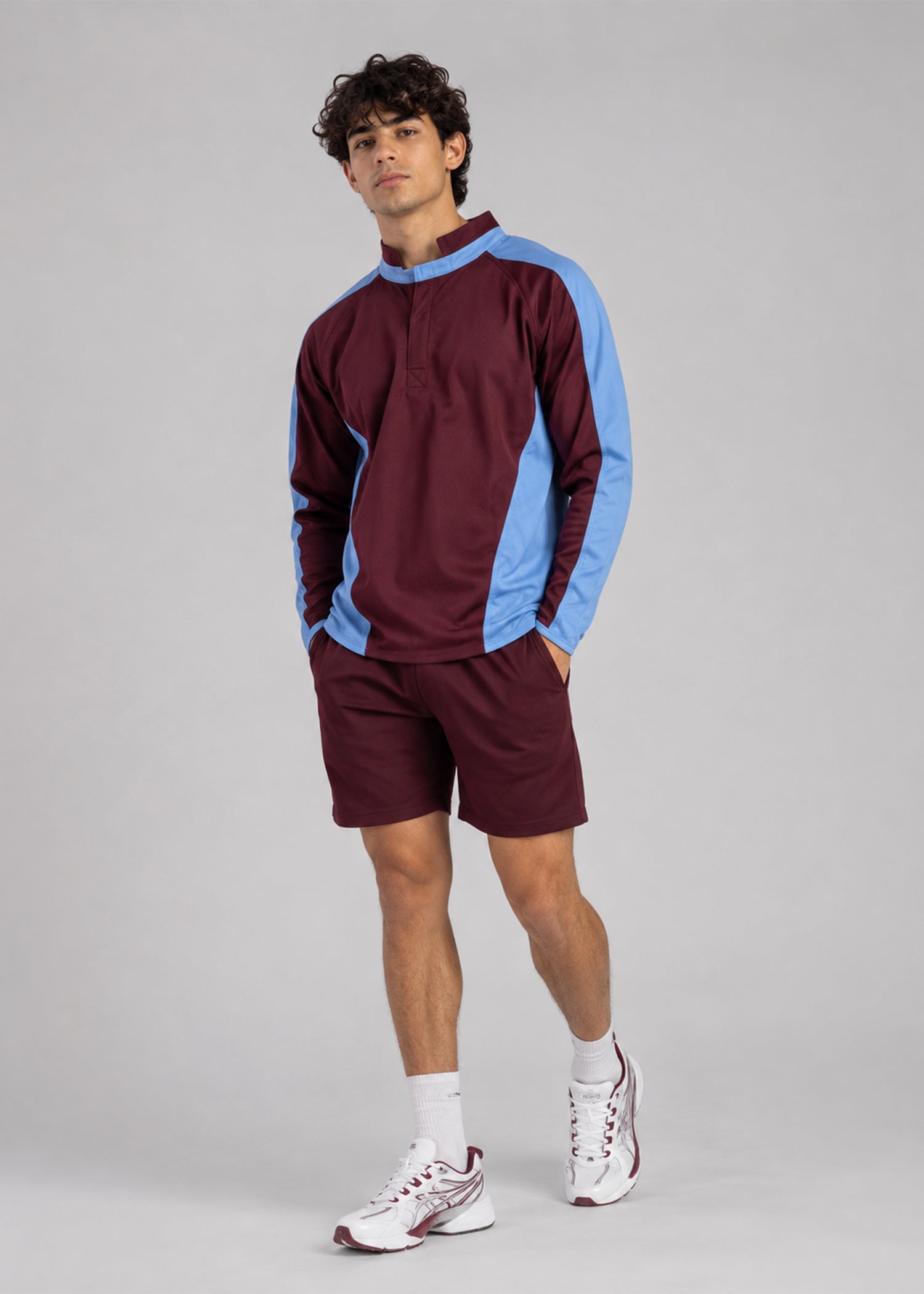 polyester Polo Shirt in Burgundy, sky blue
