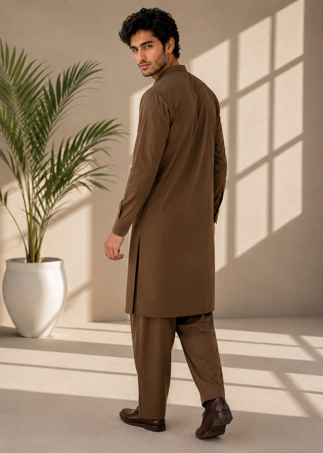 wash & wear Shalwar Kameez in Walnut brown